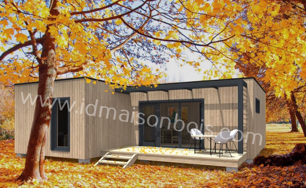 Maison bois drome toit plat 49 m2