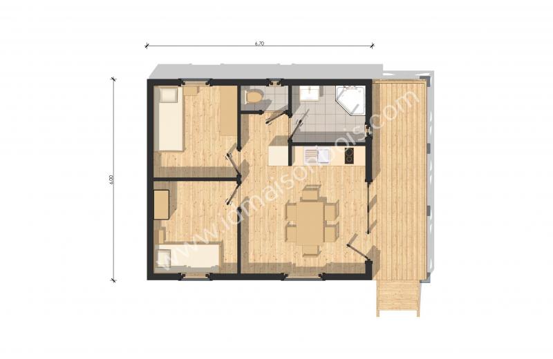 Maison bois Morbihan toit plat 45 m2 1